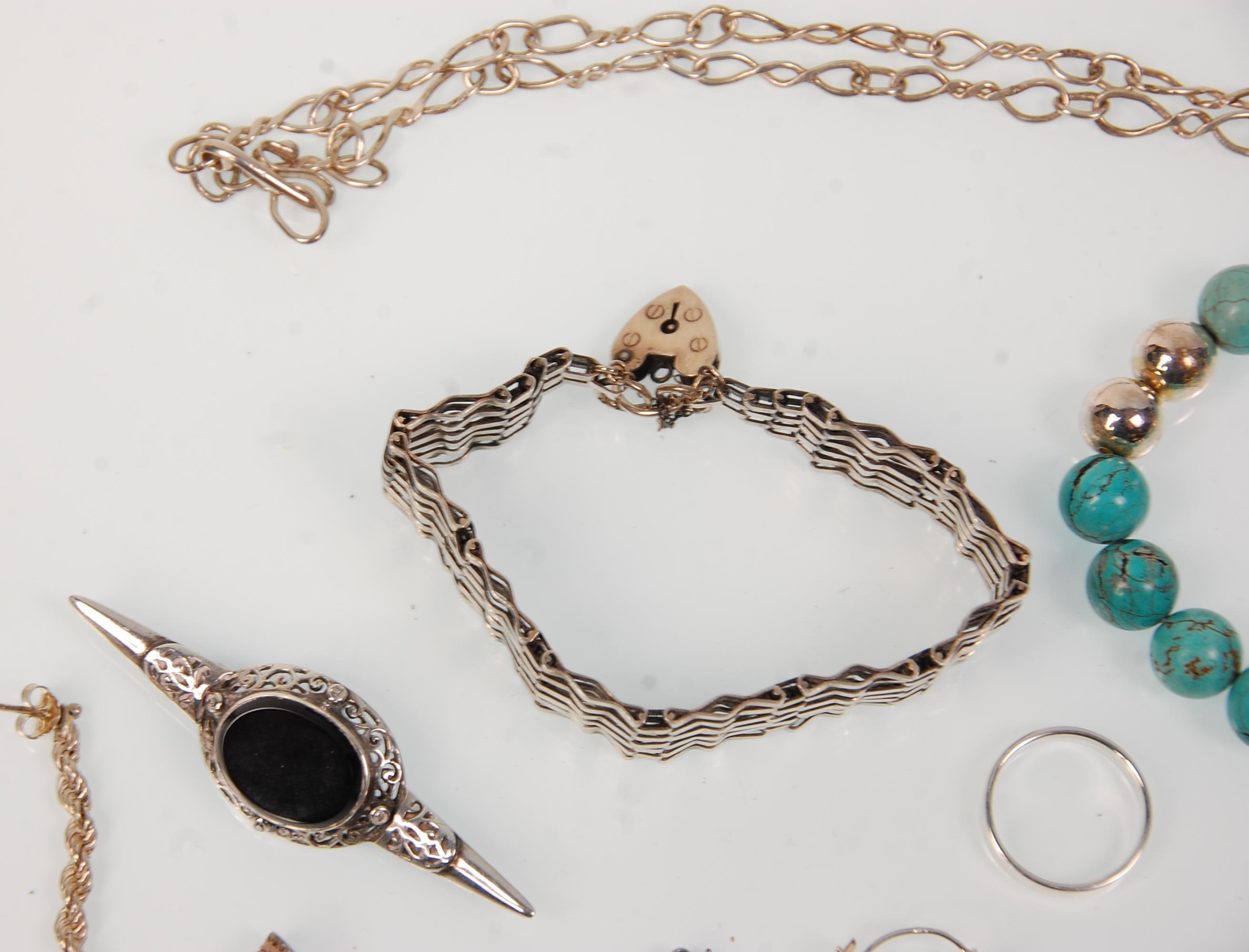 A collection of vintage silver jewellery to include a heart lock gate link bracelet, a silver and - Image 5 of 5