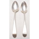 Two Georgian silver hallmarked teaspoons both engraved with initials to the terminals, one with