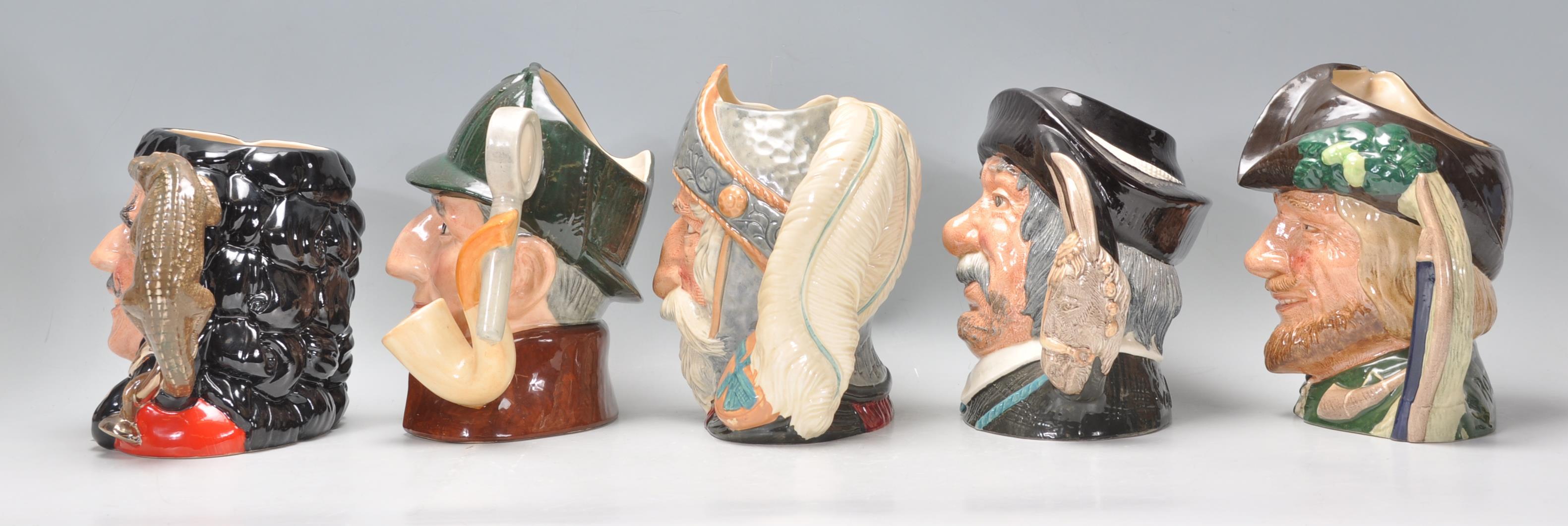 A group of five Royal Doulton ceramic Character / Toby jugs to include Captain Hook D6947, Robin - Image 4 of 9