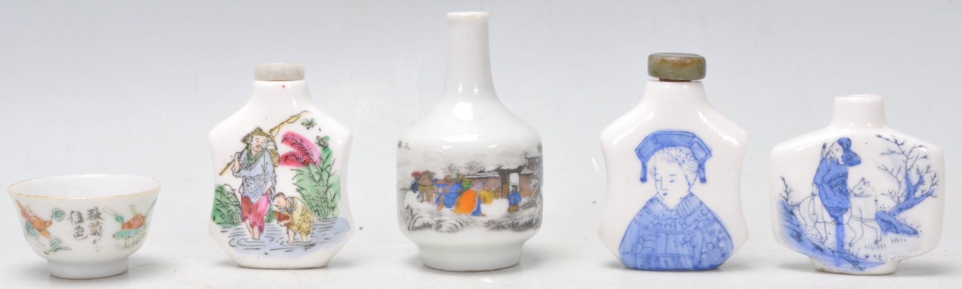 A collection of 20th Century Chinese ceramic scent bottles to include a small printed bottle