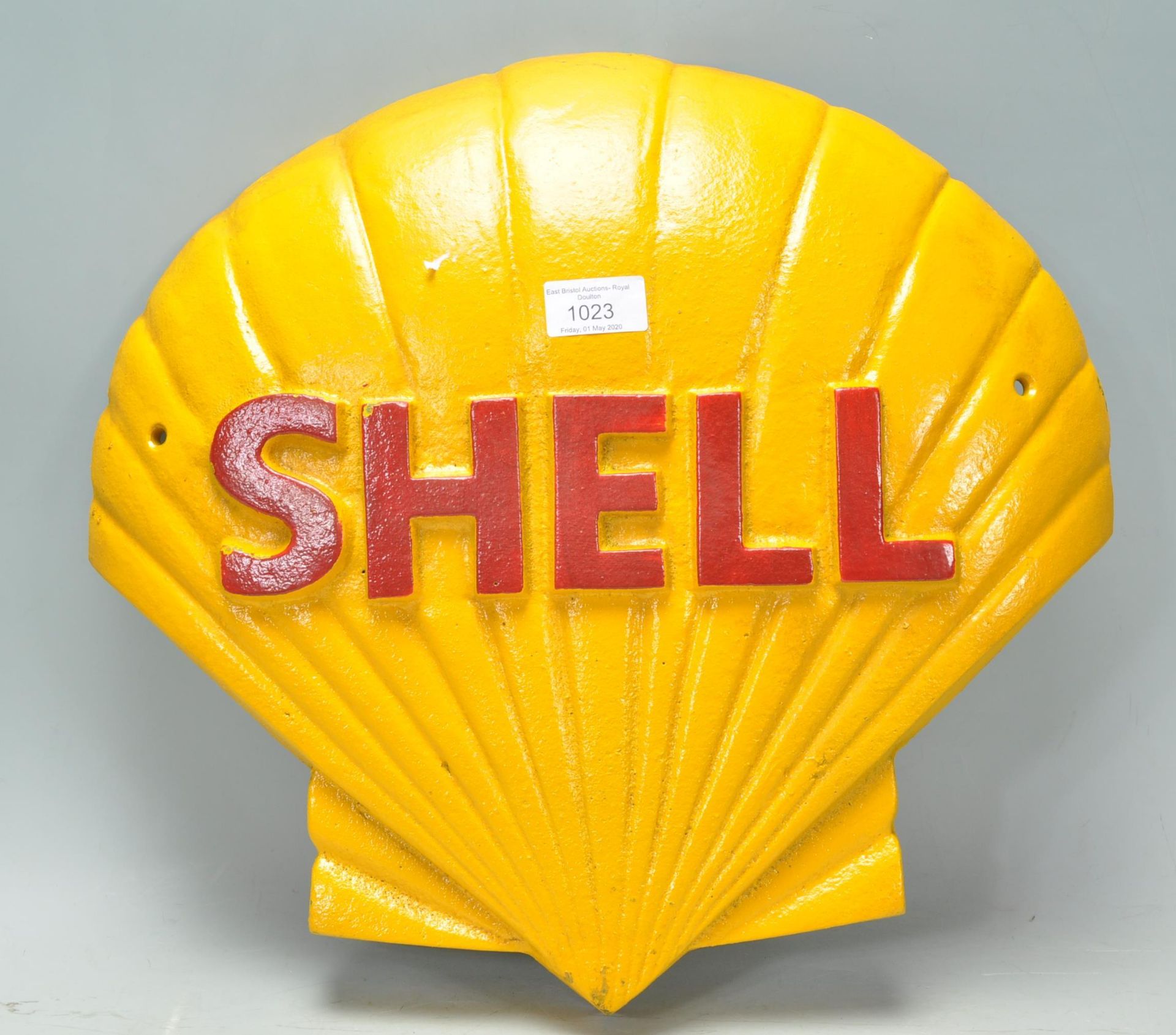 A good Shell Motor Oils advertising reproduction cast metal sign having yellow ground with red