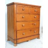A 19th Century Victorian pine chest of drawers having two drawers over three with turned knob