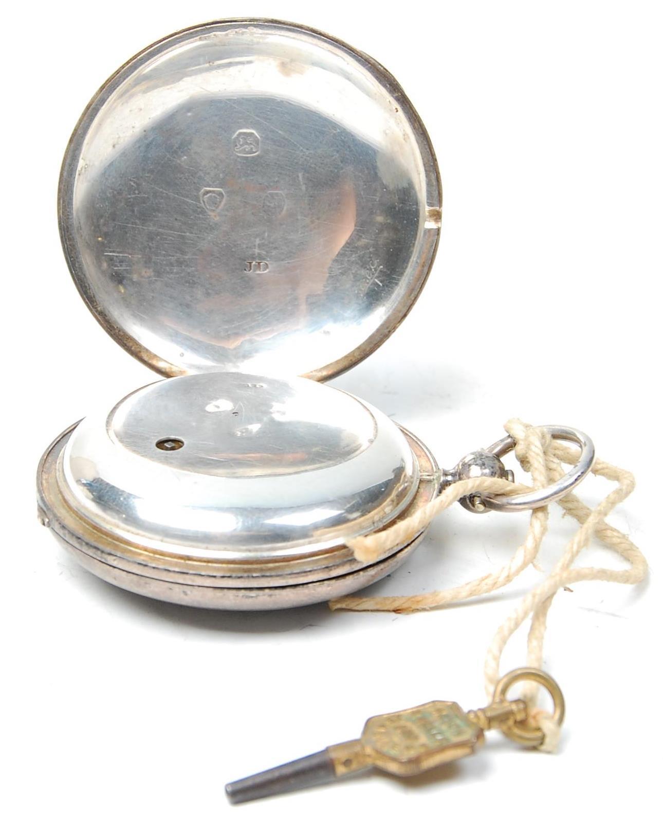 A 19th Century William IV silver full hunter pocket watch by Barraud's of London having a white - Image 4 of 4