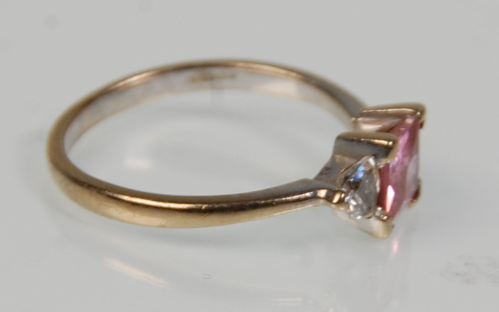 Two 9ct white gold ladies rings. One set with a square cut pink stone flanked by CZs. Hallmarked for - Image 7 of 14