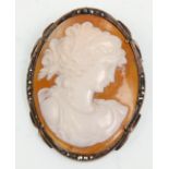 A vintage silver and marcasite Cameo brooch a lady facing right. Roller clap to verso. Measures 1.