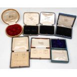 A good group of seven vintage cufflink & stud leather boxes with most having gilt tooled