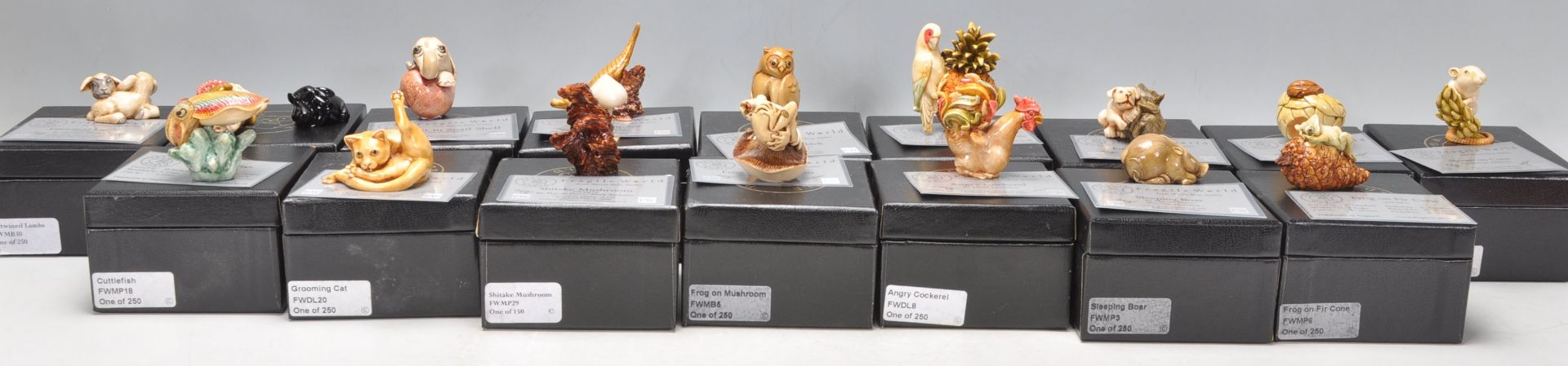 Harmony Kingdom - A collection of sixteen Fragile World animal figurines to include Sleeping Boar,