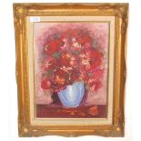 A 20th century still life oil on canvas painting still life study of a vase of flowers within gilt