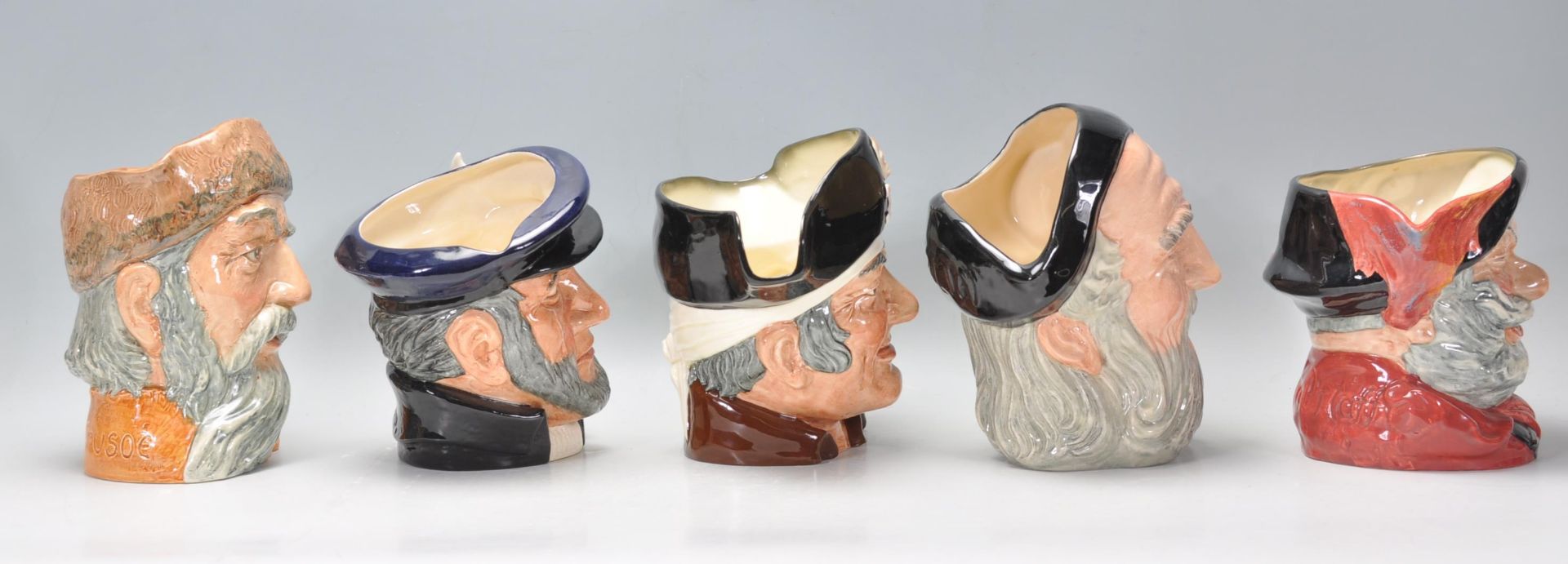 A group of five Royal Doulton character jugs to include Robinson Crusoe D6532, Captain Ahab D6500, - Bild 2 aus 10