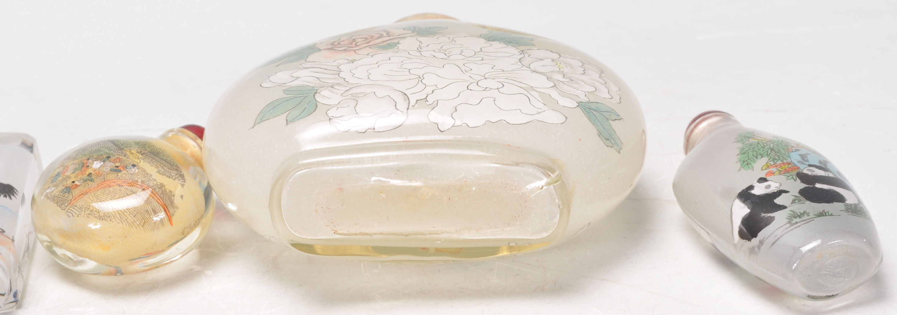 A group of five Oriental Chinese glass painted perfume scent bottles of varying form and decoration. - Image 6 of 6