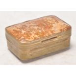 A 19th Century antique rectangular pill / snuff box being brass bound set with rectangular agate