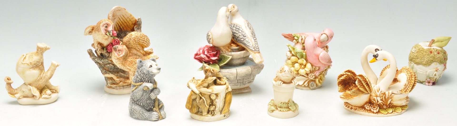 A group of nine Harmony Kingdom resin animal novelty figurines to include 'Pot Sticker', Tjenelea,