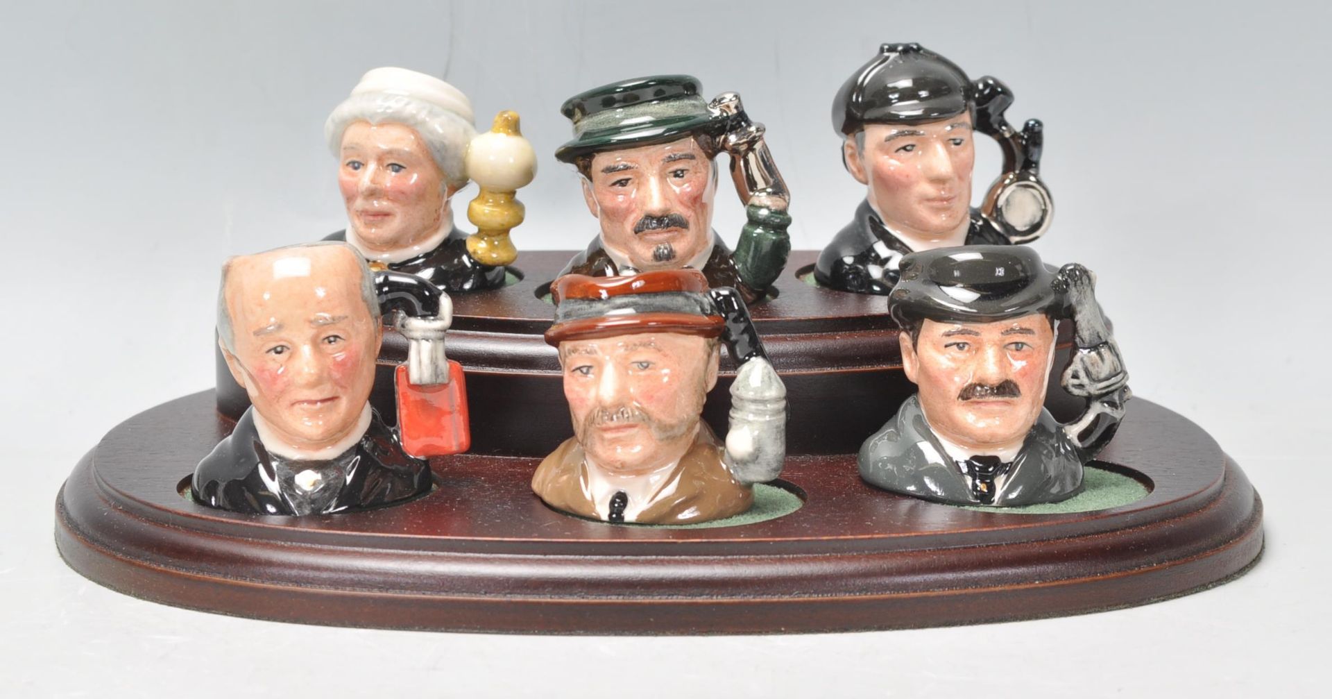 A group of six Royal Doulton miniature character jugs from the Sherlock Holmes Tinies collection - Bild 2 aus 8