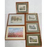 A mixed group of six shooting prints to include a series of four hunting prints signed in pencil,