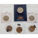 A group of six £2 coins to include a 1998 and 1999 silver proof examples, 2018 Change Checker