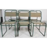 A group of six 20th Century vintage industrial military style tubular framed chairs having green