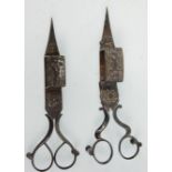 A pair of 19th Century antique silver plated candle snuffers / wick trimmers having raised