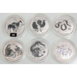 A good group of six 1oz fine silver proof coins for the Chinese New Year to include 2015 Year of the