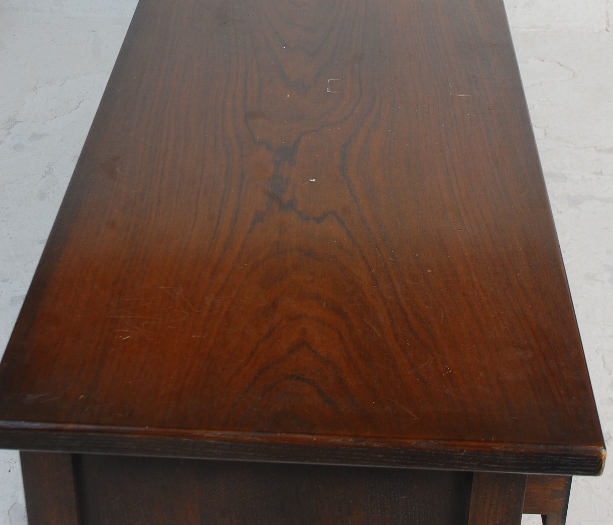 A mid century Spanish influence large carved oak sideboard / dresser base with portcullis relief - Image 6 of 9
