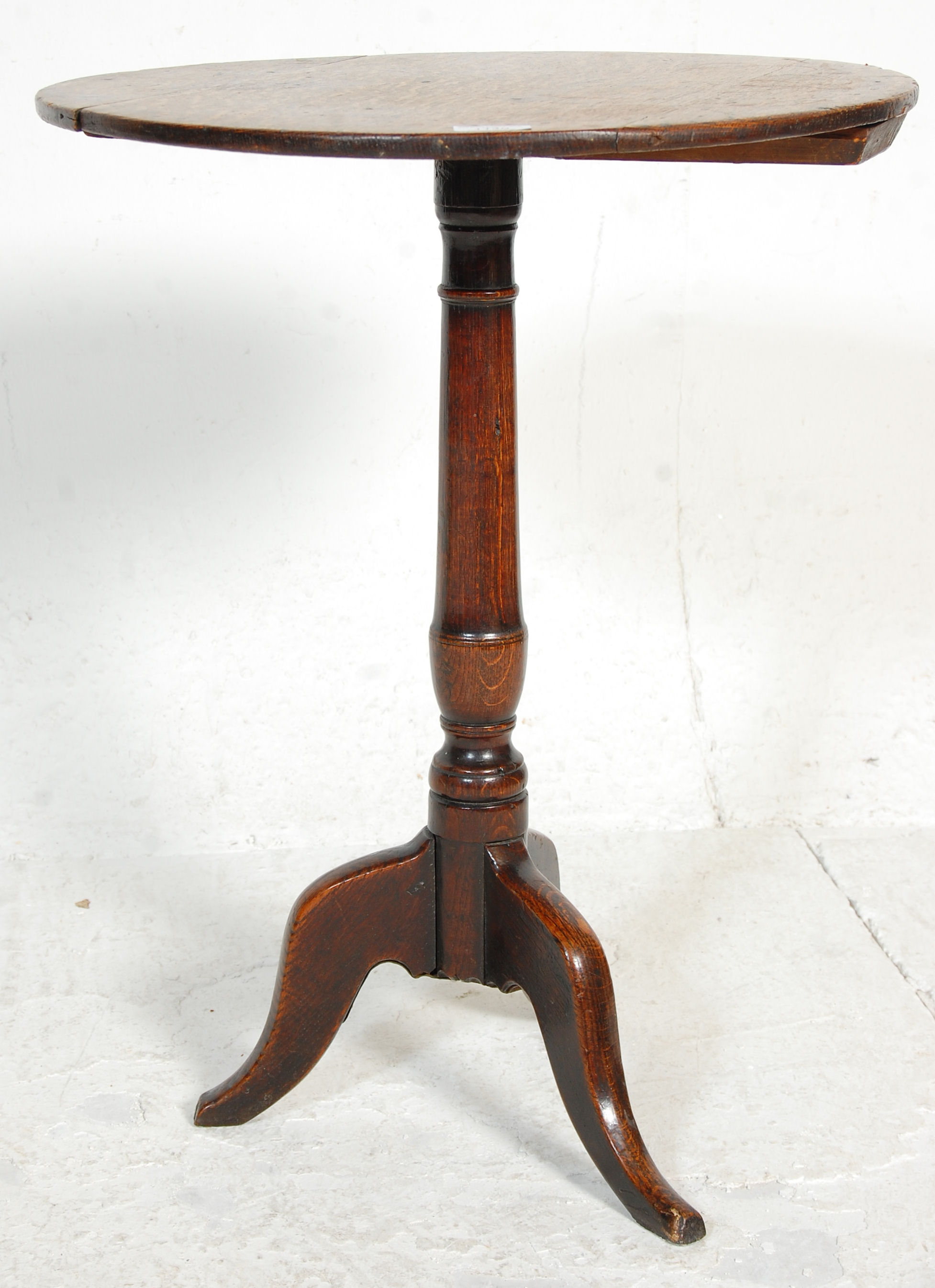 A 19th Century oak pedestal wine table having a round top with turned knopped column raised on a - Image 2 of 4