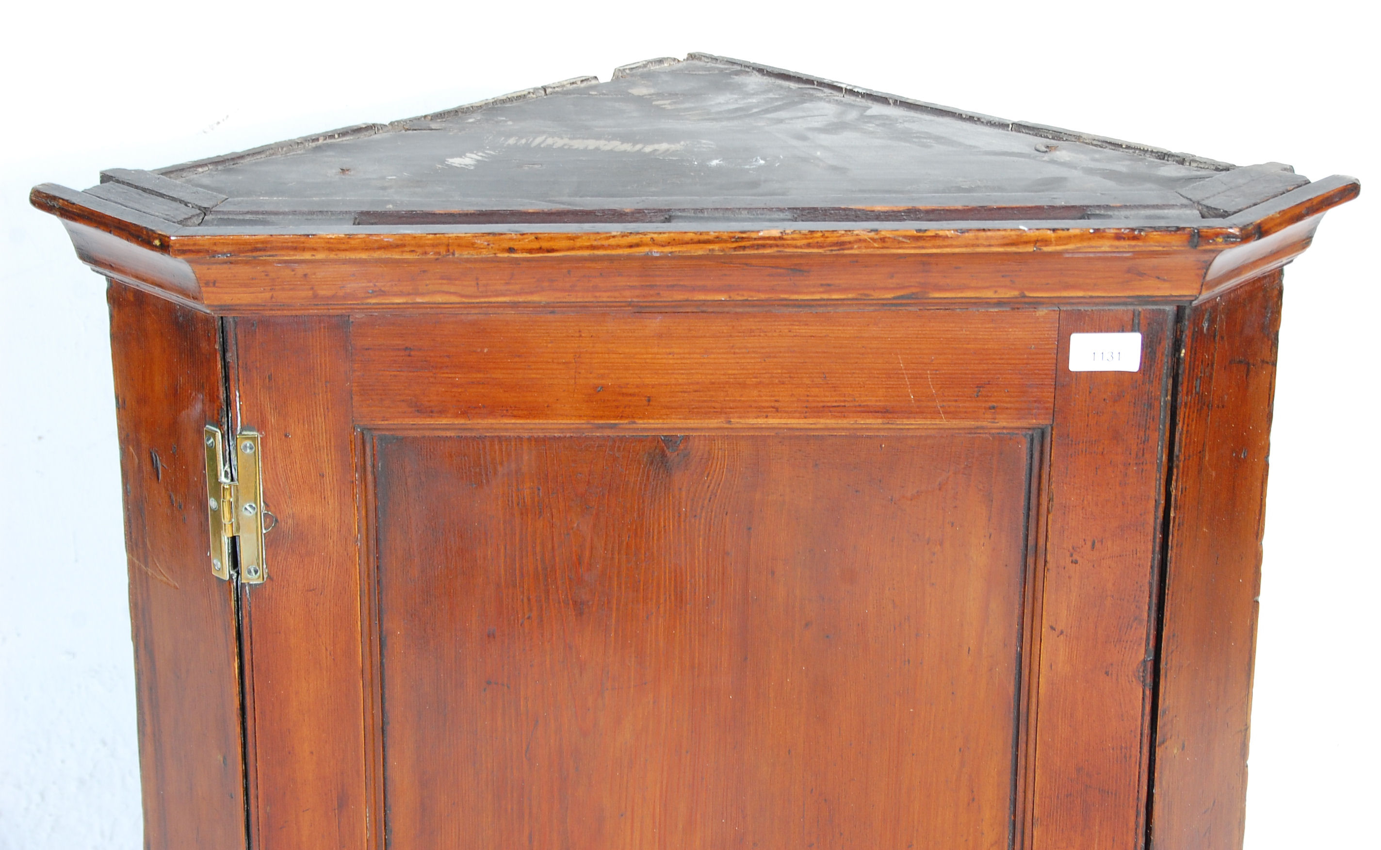 A 19th Century Georgian  / George III country pine hanging corner cabinet having a panelled door - Image 2 of 4