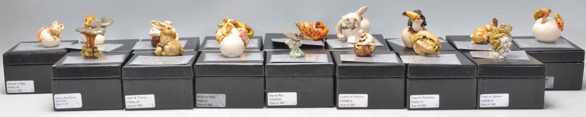 Harmony Kingdom - A collection of sixteen Fragile World resin animal figurines to include Hare and