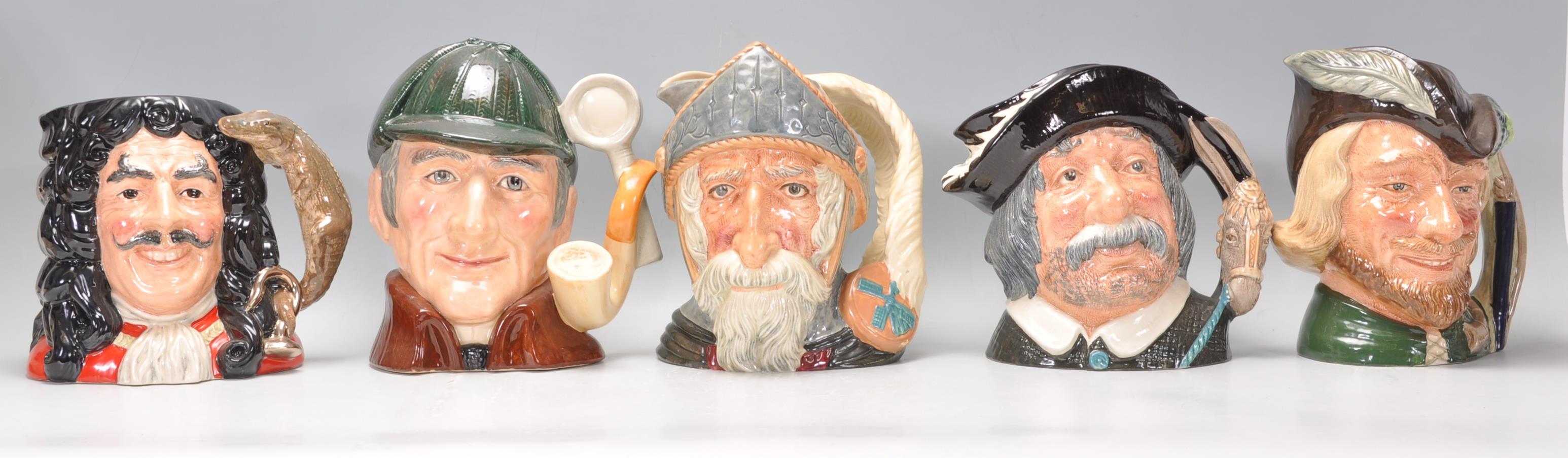 A group of five Royal Doulton ceramic Character / Toby jugs to include Captain Hook D6947, Robin