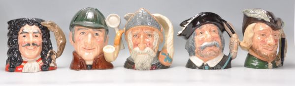 A group of five Royal Doulton ceramic Character / Toby jugs to include Captain Hook D6947, Robin