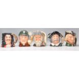 A group of five Royal Doulton ceramic Character / Toby jugs to include Captain Hook D6947, Robin