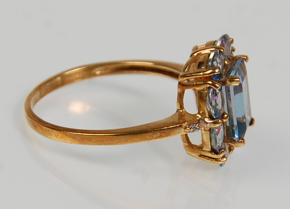 Two 9ct yellow ladies dress rings. One set with a large square faceted cut blue stone surround by - Image 5 of 12