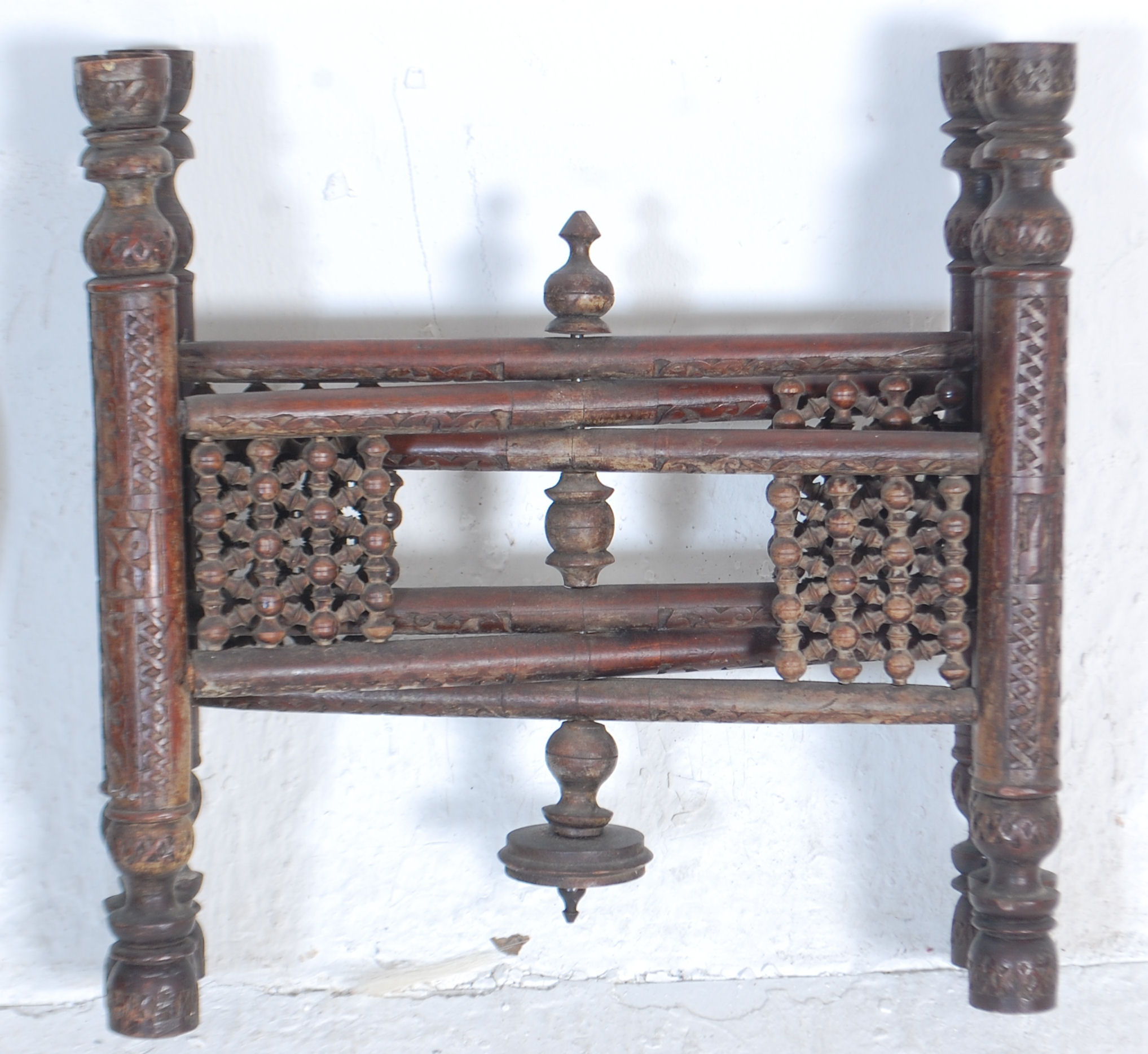 A 20th century brass top Moorish / Binares traders table having a brass chase decorated top with - Image 3 of 3