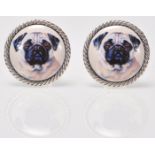 A pair of gentleman's silver cufflinks having round heads set with enamelled panels decorated with