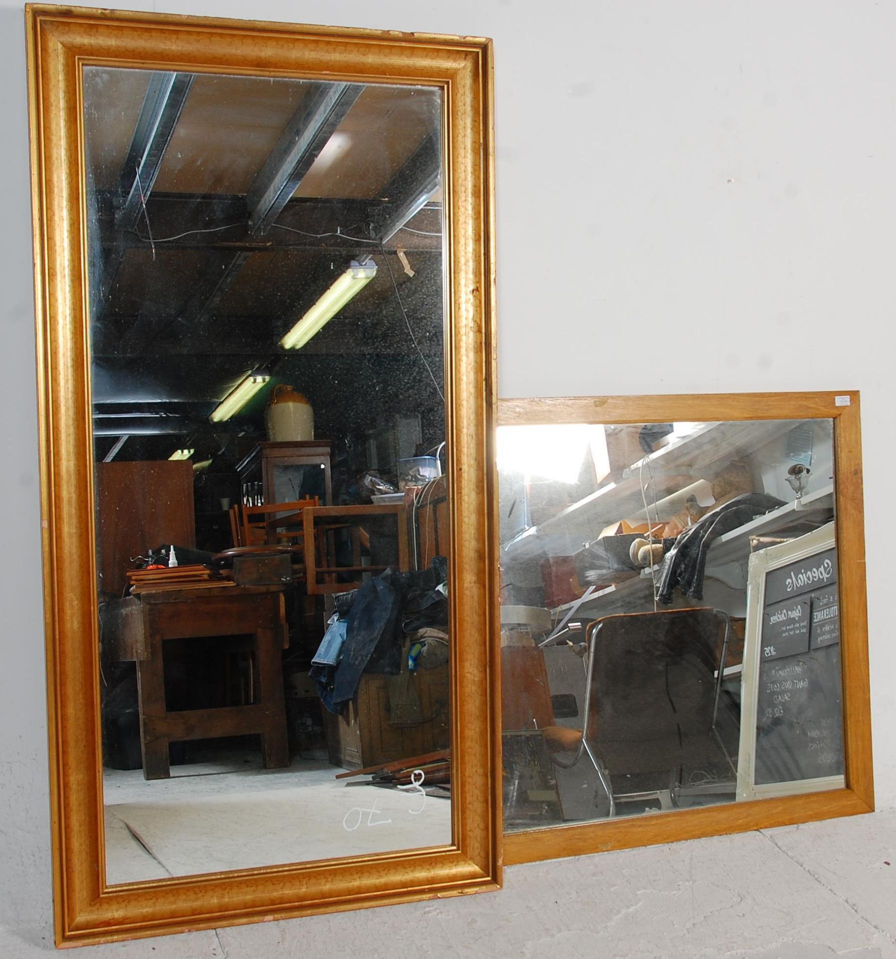Two large vintage 20th Century wall mirrors to include a square mirror within a wooden frame and a - Bild 3 aus 6