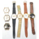 A group of seven vintage gentleman's wrist watches to include a Roamer watch having a round face
