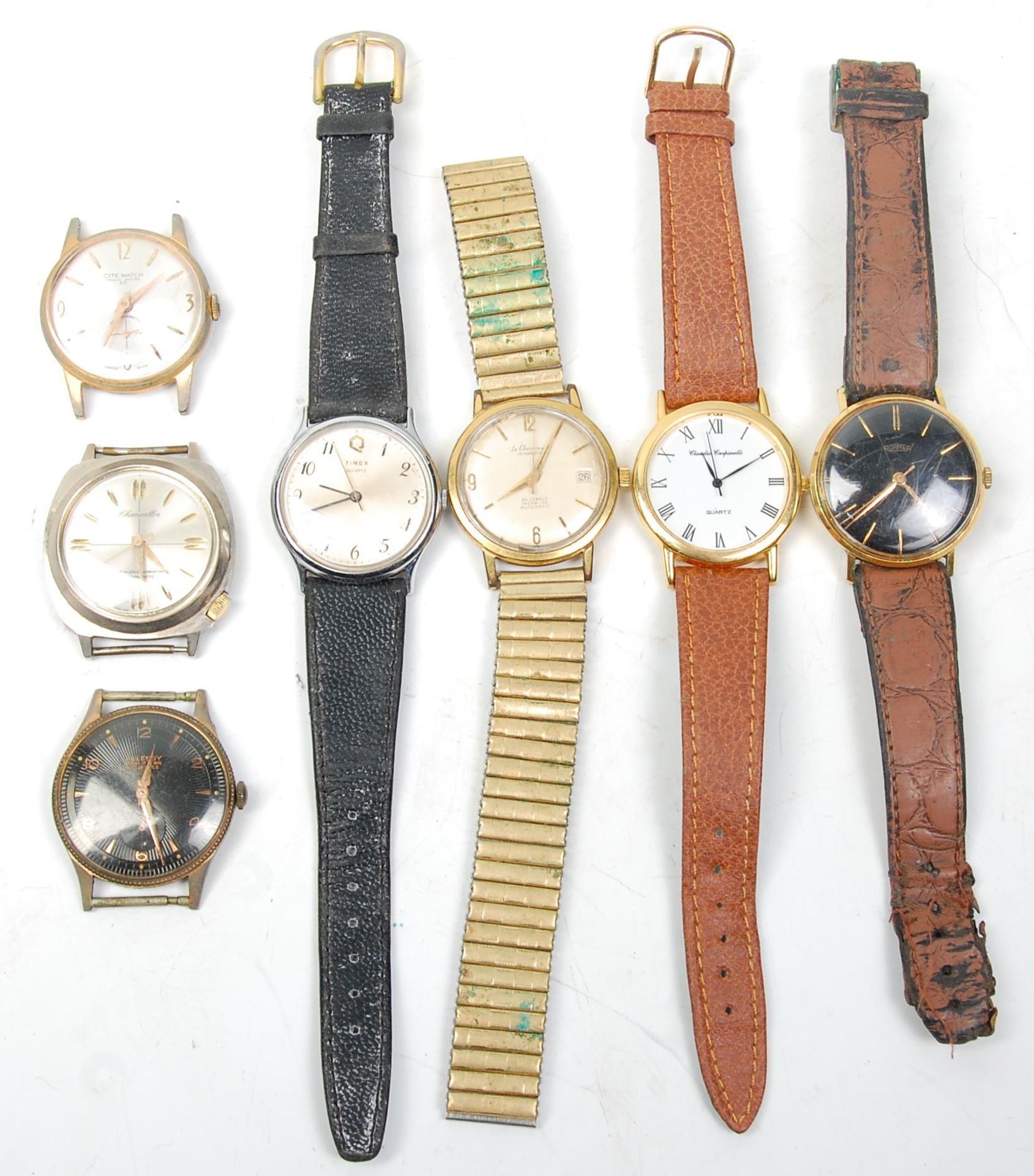 A group of seven vintage gentleman's wrist watches to include a Roamer watch having a round face