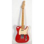 A Squier six string telecaster by Fender series electric guitar having a red painted body with white