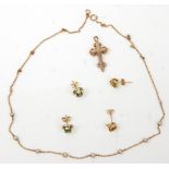 A 19th century Victorian 9ct gold necklace with seed pearl beads together with a pair of 14ct gold