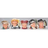 A group of five Royal Doulton character jugs to include The Poacher D6429, The Walrus and