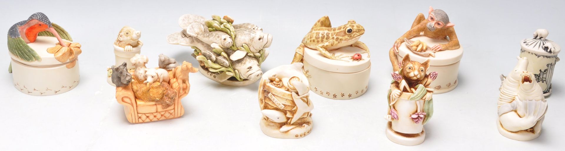 A group of ten Harmony Kingdom resin animal novelty figurines / trinket pots to include Planet