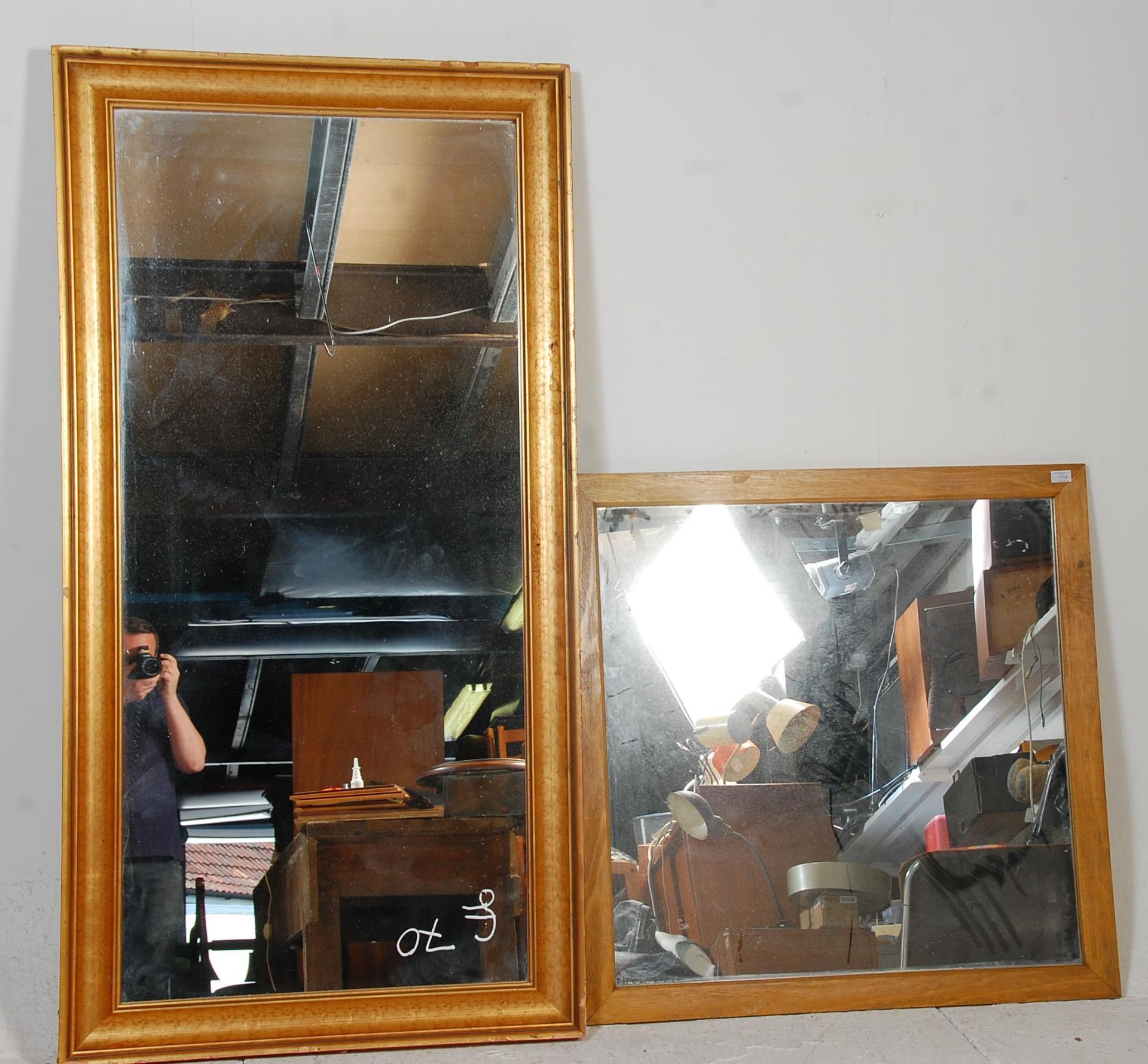 Two large vintage 20th Century wall mirrors to include a square mirror within a wooden frame and a - Bild 2 aus 6
