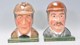 A pair of Royal Doulton ceramic bookends one in the form Sherlock Holmes D7038 and the other Dr.