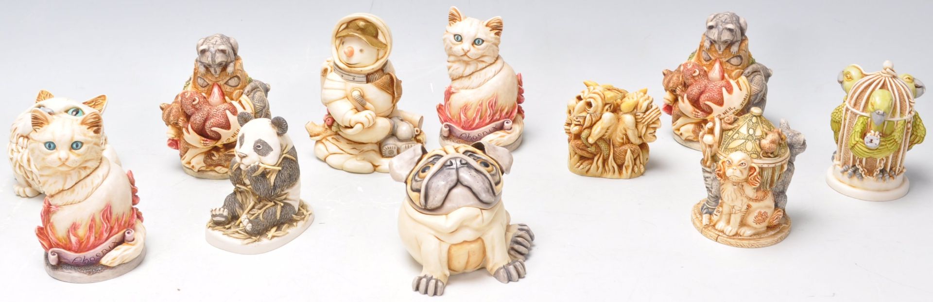 A group of eleven Harmony Kingdom resin animal novelty figurines / trinket pots to include Night