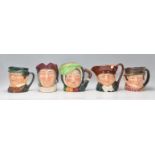 A group of five Royal Doulton character jugs to include Old Charley, Sam Weller and three other