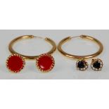 A pair of stamped 375 9ct gold hoop earrings, together with a pair of 9ct gold stud earrings set