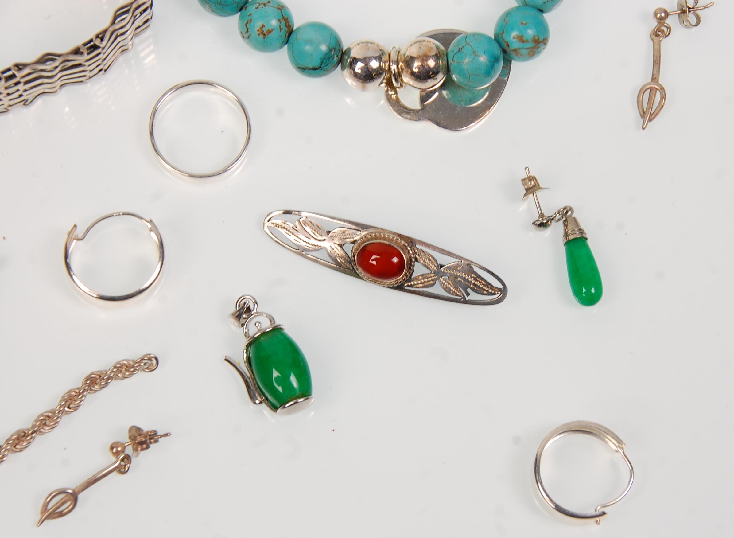 A collection of vintage silver jewellery to include a heart lock gate link bracelet, a silver and - Image 3 of 5