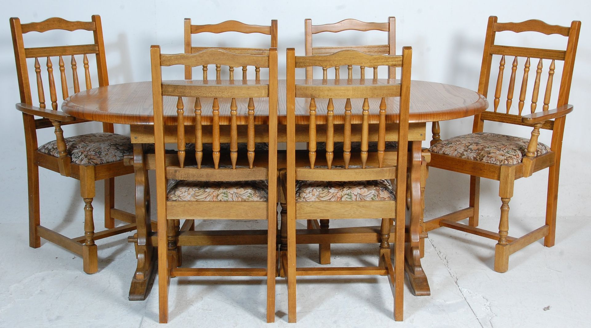 A 20th Century vintage retro Ercol style large extending country kitchen dining table together