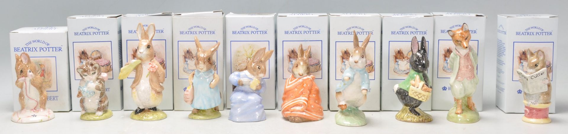 A good collection of ten Royal Albert ceramic figures in 'The World Of Beatrix Potter Collection' to