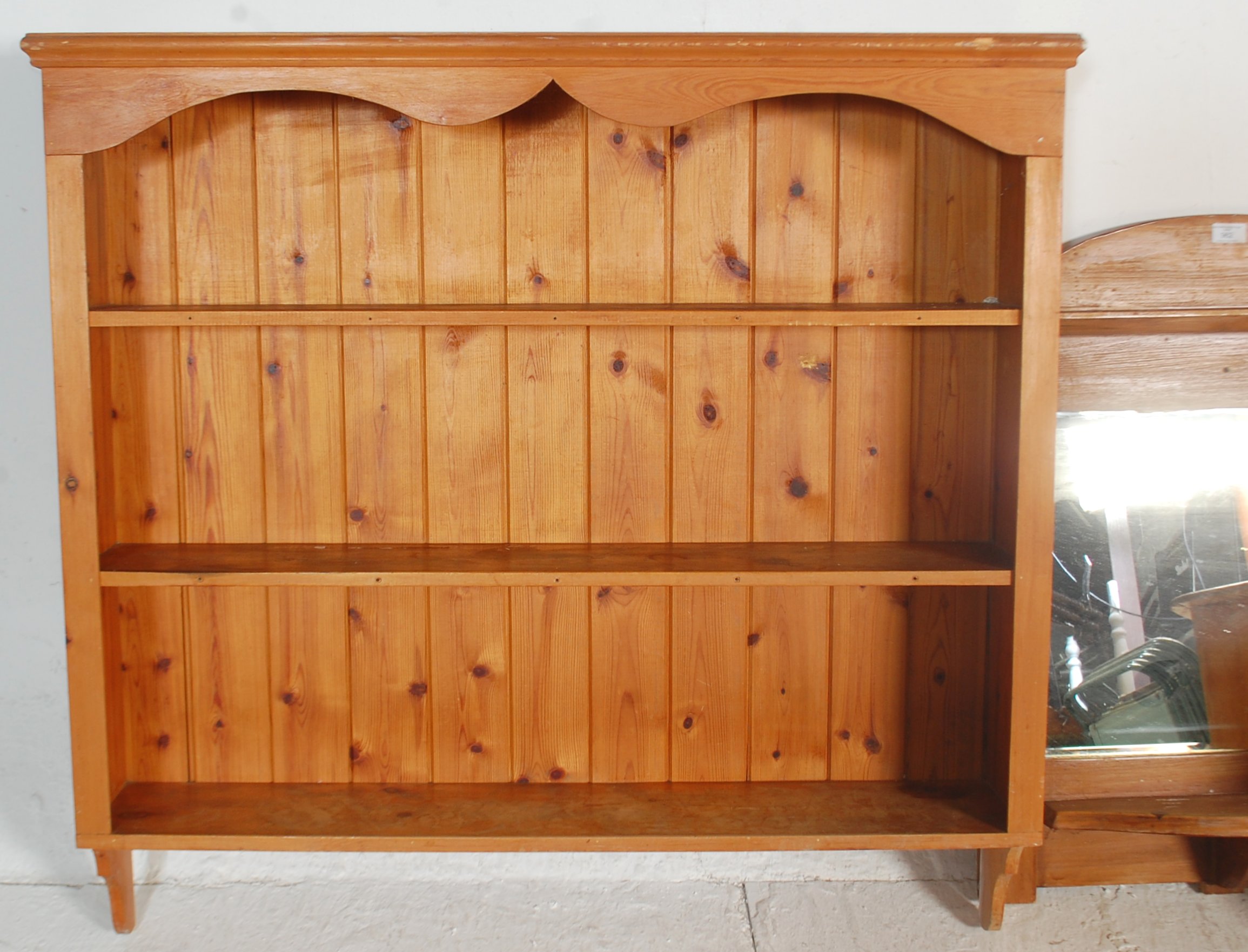 A Victorian style pine hanging shelf together with a Victorian pine wall mirror with shaped - Image 3 of 6