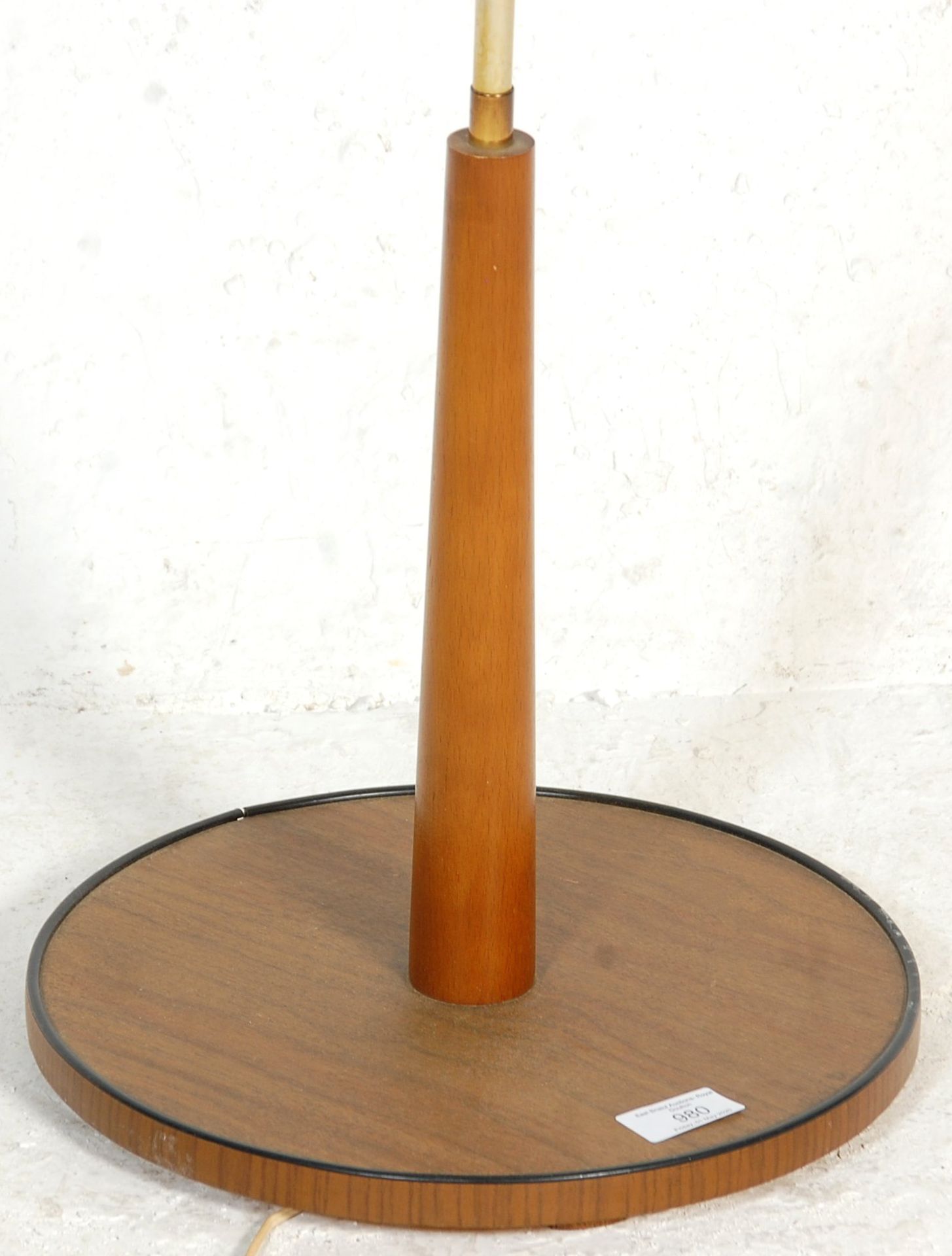 A vintage retro 1970's standard lamp having a round dark wood base with a chromed column with an - Bild 2 aus 4