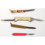 A group of four vintage pen knives to include a Jeremy Jones welsh advertising penknife, a striped